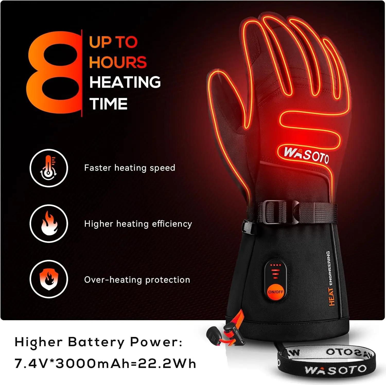 Battery Heated Touchscreen Compatible Waterproof  Non-Slip Heated Gloves for Downhill Skiing Black and Customized Color