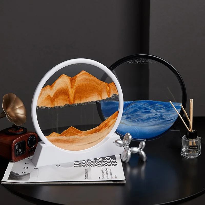 ثلاثية الأبعاد تتحرك الرمال صورة فنية زجاج مستدير أعماق البحار الرملية الساعة الرملية الرمال المتحركة الحرفية تتدفق الرمال اللوحة مكتب ديكور المنزل هدية