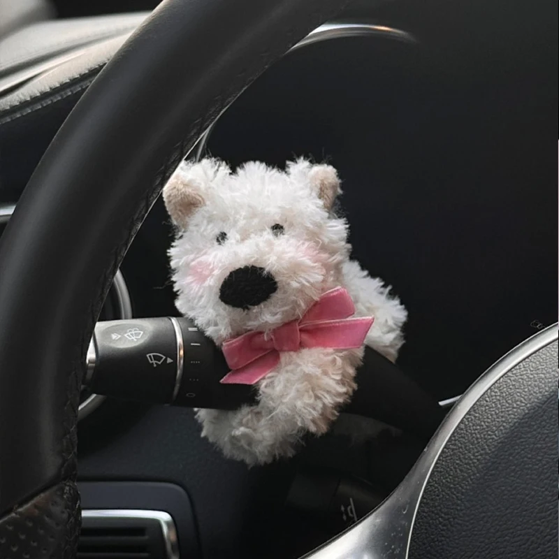 Cute Dog Car Clutch Decoration Plush Puppy Doll Car Wiper Turn Signal Switch Ornaments Kawaii Dog Car Wiper Doll Auto Interior