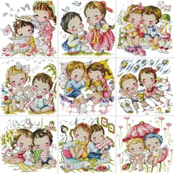 Cartoon Characters Couple Series Cross Stitch 14ct 16ct 11ct White Cloth Printed Fabric Needlework DIY Kids Hand Embroidery Kits