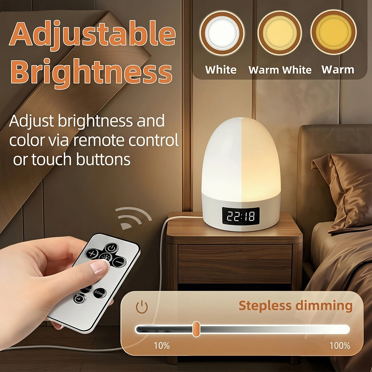Dimmable Touch Night Light Rechargeable Table Lamp with Remote Control 3 Color Bedroom Bedside Decoration Touch LED Reading Lamp