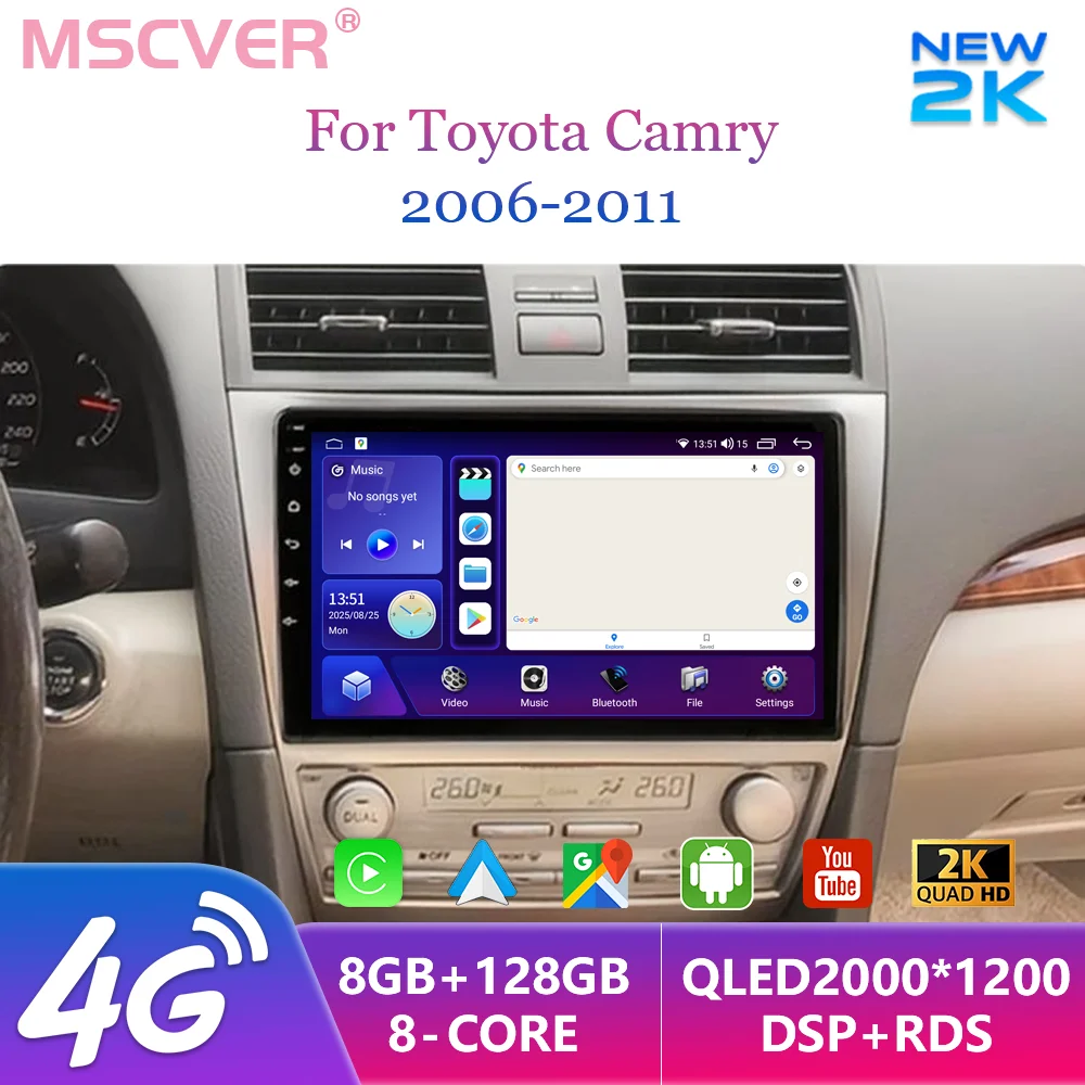 

2 Din Android15 For Toyota Camry 2006-2011 Car Radio Multimedia Player GPS Navigation Carplay autoradio Stereo Head Unit DSP 4G