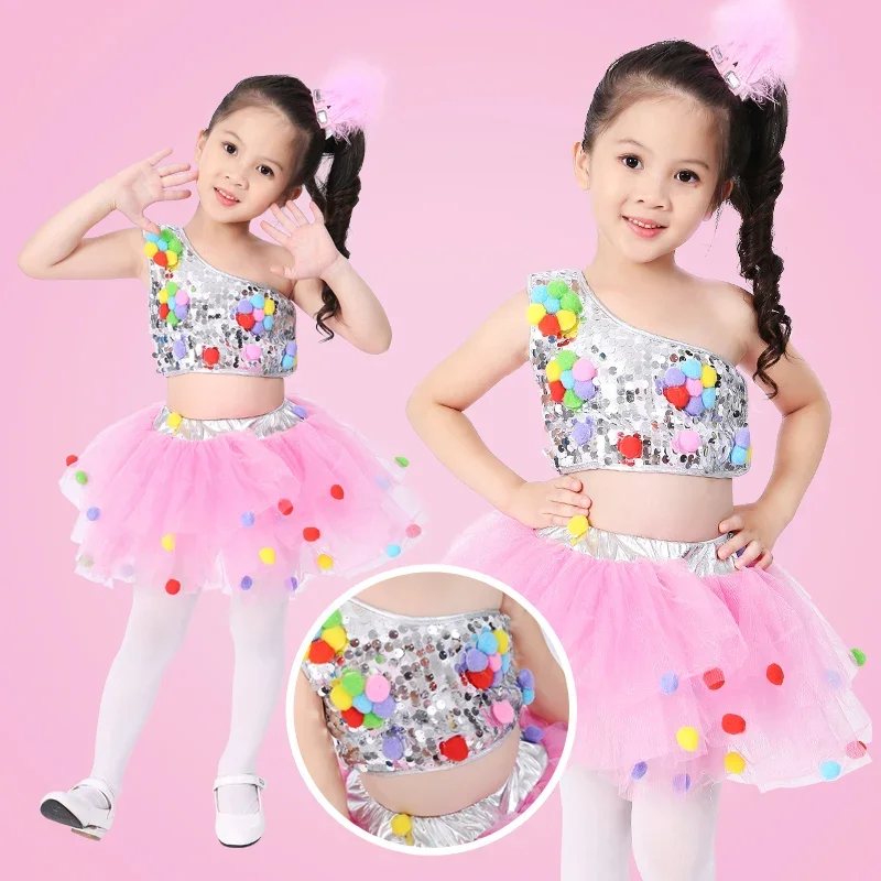 Children's Dance Stage Costume for Girls Modern Kids Jazz Dance Costumes Sequin Clothes for Salsa Contemporary Dance Costumes