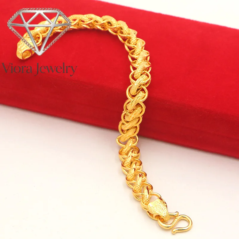 

Viora Jewelry 9999 24K real gold 10mm bracelet domineering wide version Thai chain social style bracelet