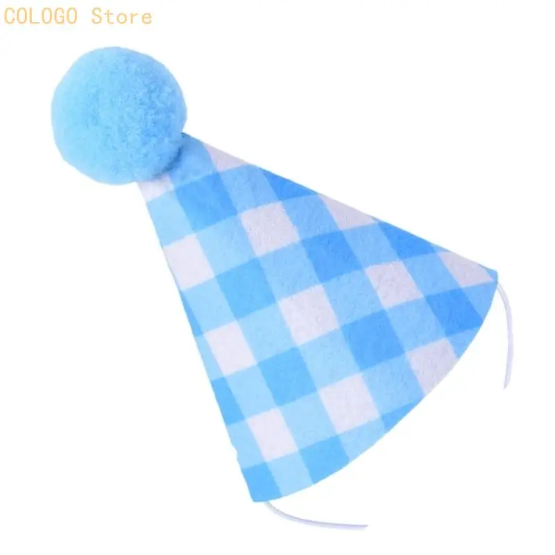 Plaided Party Cone Cap for Small Dog Cats Animal Birthday Celebration Dressingup D0LD
