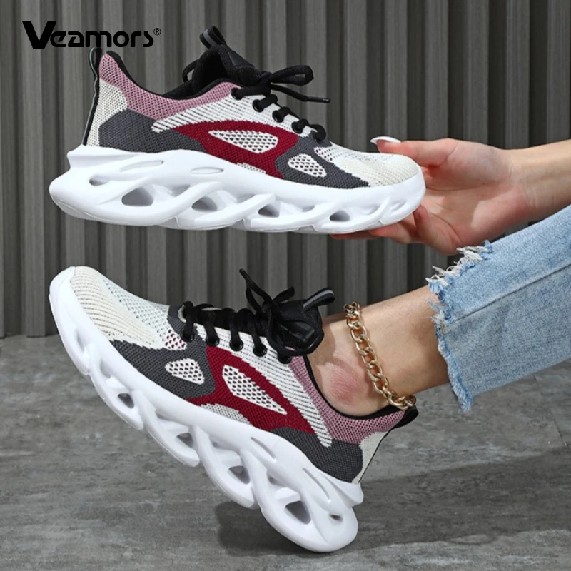 

Женские кроссовки VEAMORS, вязаные повседневные кроссовки, мужские дышащие спортивные кроссовки, модные кроссовки на платформе, обувь для ходьбы