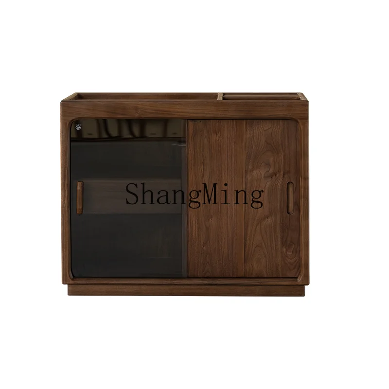 

DHY all solid wood black walnut tea cabinet new Chinese log style simple locker dining side cabinet
