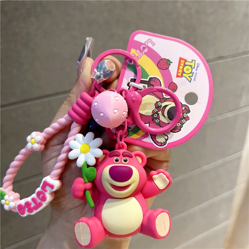 Authentic Toy Story Strawberry Bear Doll Keychain Couple's Bag Pendant Toy Collectible Figures Animation Derivative Products