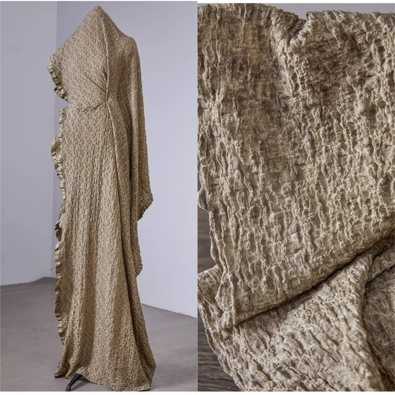 L50cm X W100cm Stone Washed Wabi Sabi Knit Fabric Tea Dyed Crinkle Texture Polyamide Cotton For Distressed Designer Garment