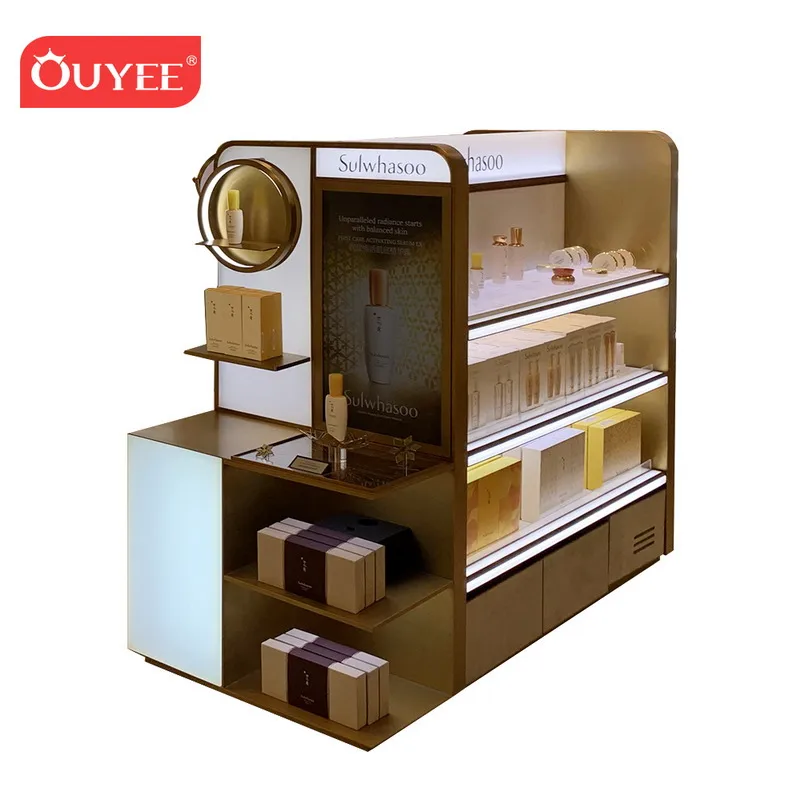 Customized-shop display cosmetic luxury wood cabinet black display store counter interior design store design small cosm