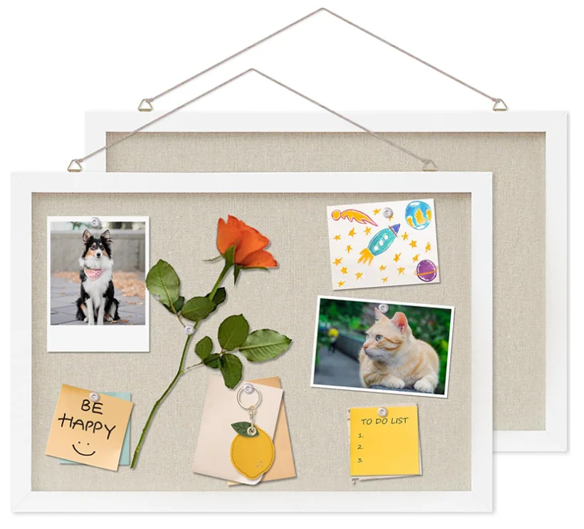 

Photo Wall Decoration Cork Photo Frame Home Message Board Linen Fabric Softwood Board