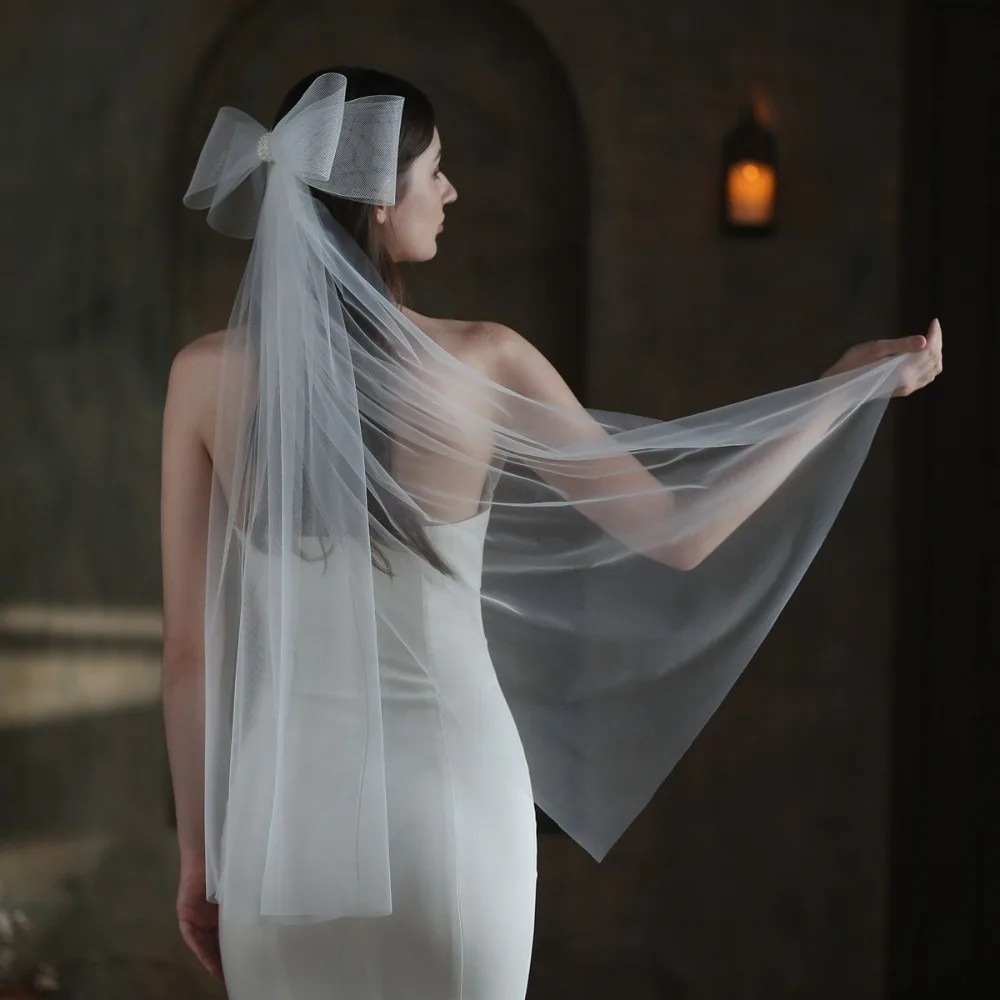 

Double Layers Wedding Bridal Veil Bowknot Design Hair Accessories Short Length Veils Cute Accessories Photography Props