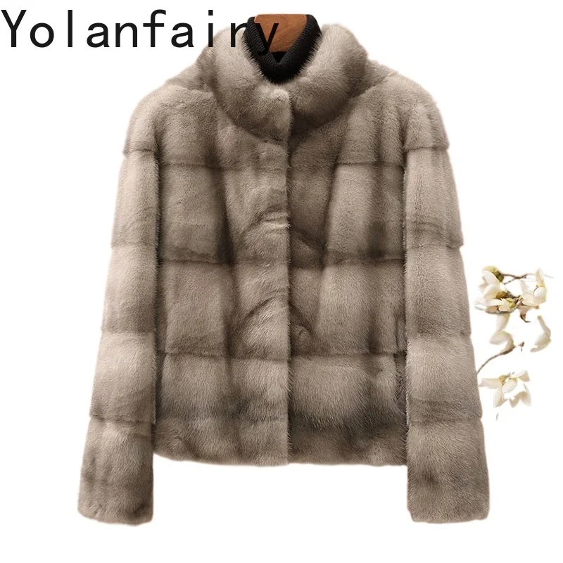 

YOLANFAIRY Genuine Whole Mink Natural Fur Coat Woman Fashion Stand Collar Real Fur Jacket Short Mink Fur Coats Casaco Feminino