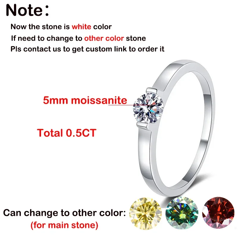 TFGLBU 5mm 0.5CT Moissanite Rings for Women Men Solitaire Wedding Promise Bands Diamond Top-quality S925 Sterling Silver Jewelry