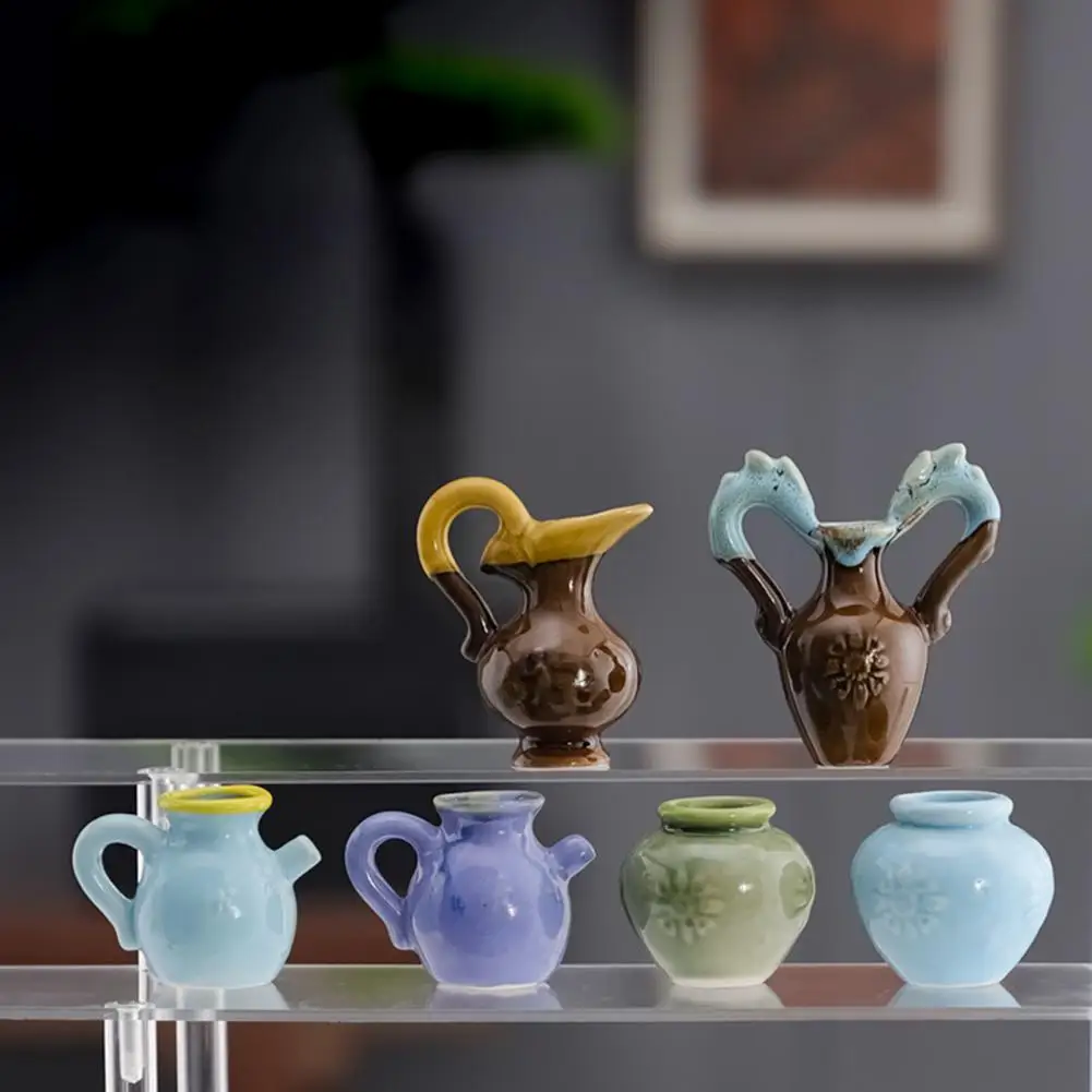 Small Decorative Vase Vintage Mini Flower Vase Figurine Colored Pottery Miniature Statue Sculpture Tiny Flower Pot Holder