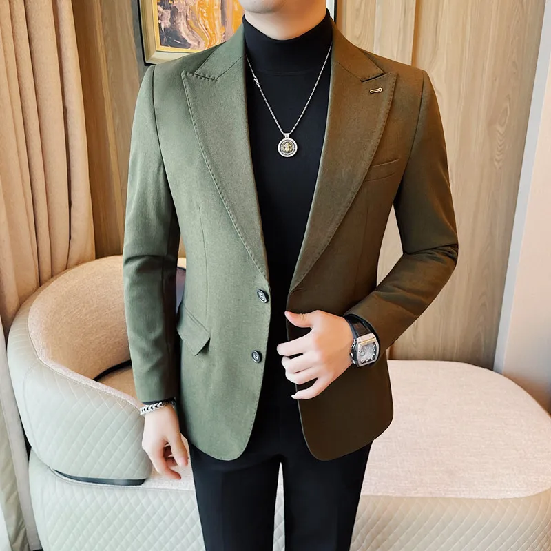 High End Autumn Winter Business Casual Suit Jacket for Men Solid Color Social Office Blazers Wedding Groom Banquet Party Top