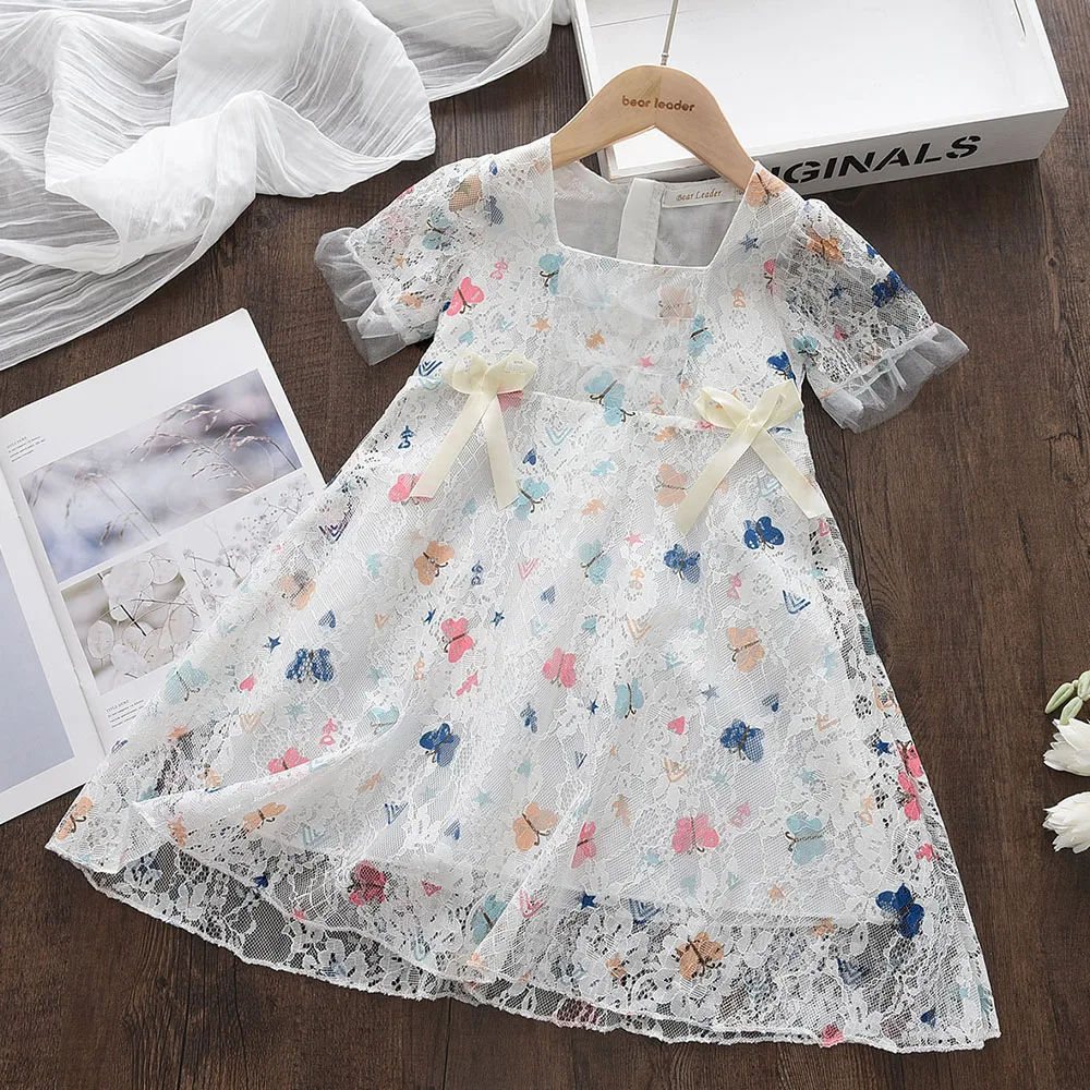 Bear Leader Girls Princess Dresses Summer Children\'s Clothing Print Butterfly Lace Bow Comfortable Dress Baby Costume Vestidos