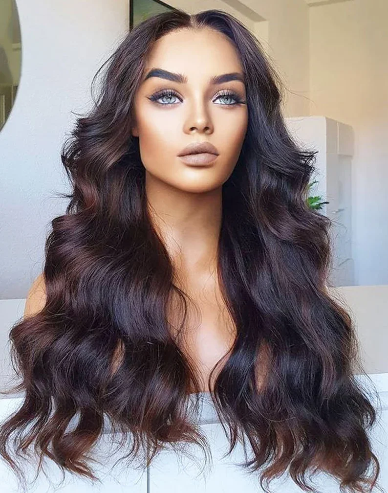 Black Long Soft Natural Glueless 28'' Body Wave 5x5 Silk Base Jewish Human Hair Wig Baby Hair HD Lace European Hair Preplucked