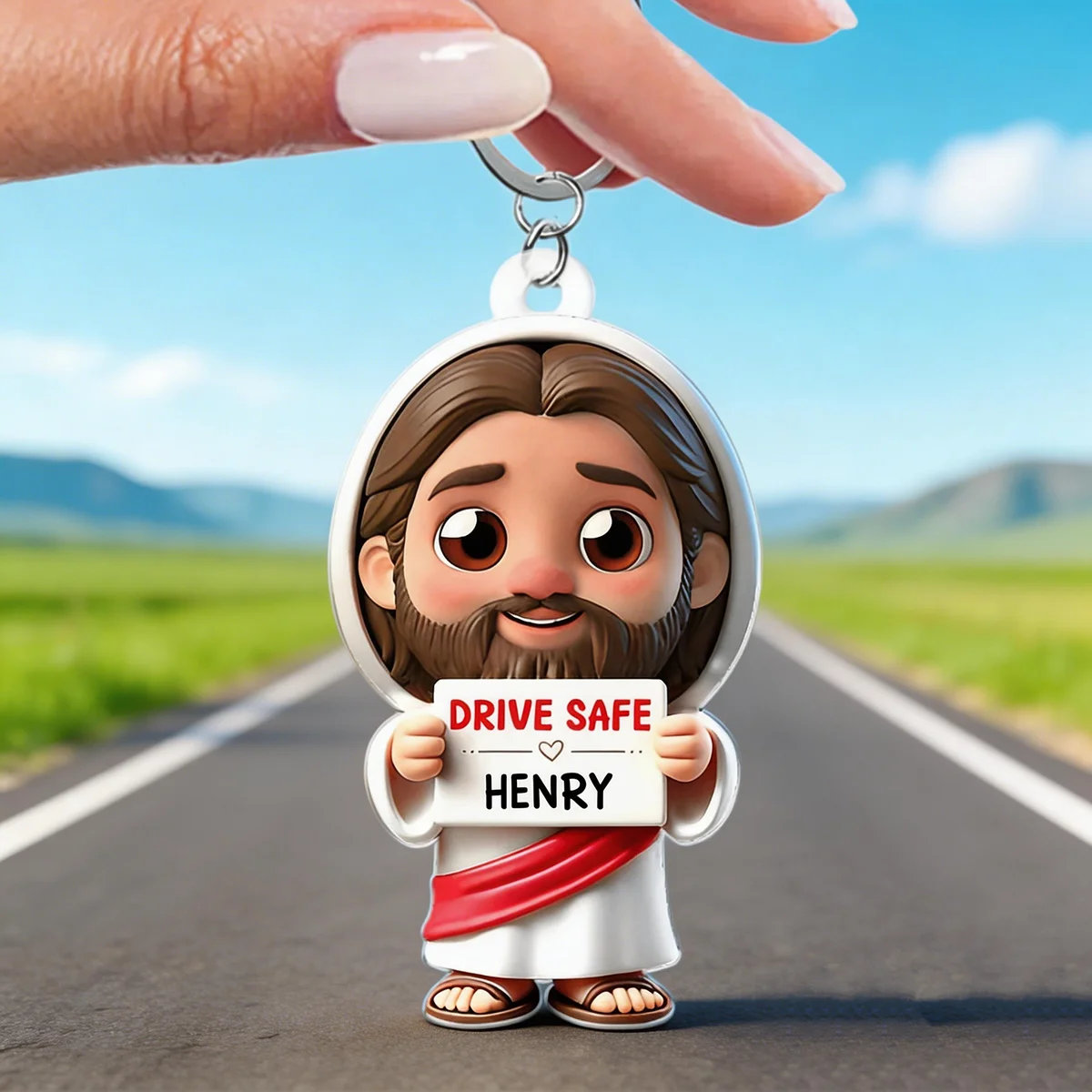 Personalized "Jesus Drive Safe" Acrylic Keychain