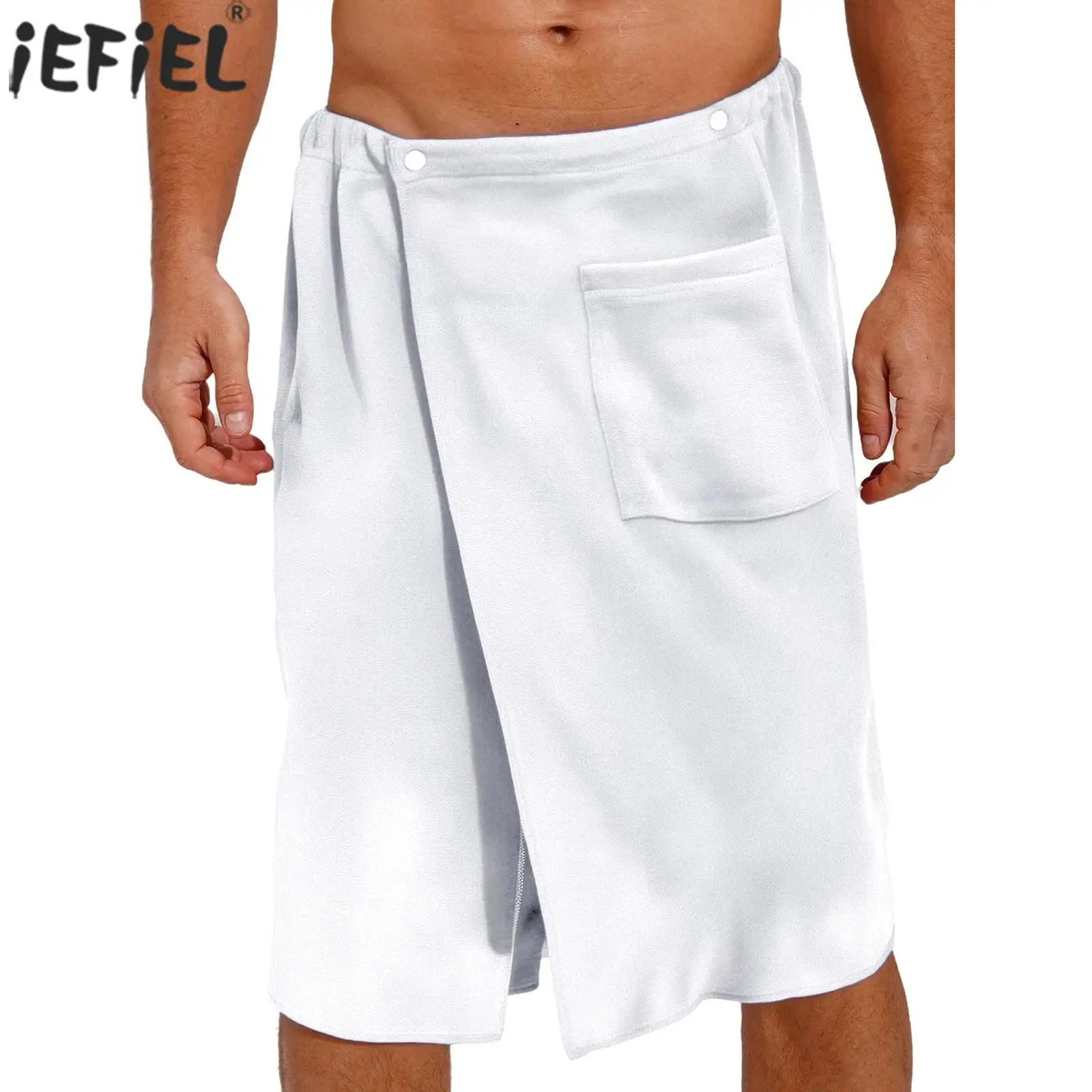 

Men's Premium Bathrobe Elastic Adjustable Waist with Deep Pockets Quick-Dry K Style Spa Robe for Sauna Beach Poolside Towels