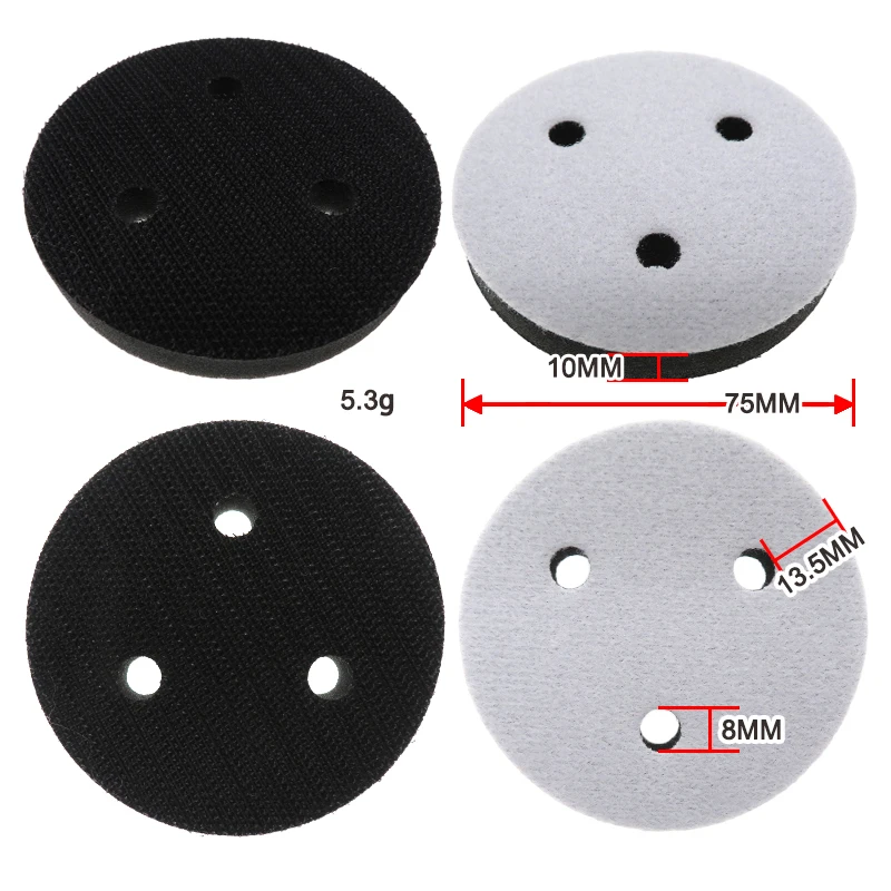 Interface Esponja Pad para Carro, Espuma Macia, Hook and Loop Backing, Almofadas de Almofada para Auto Body, Discos de Lixar, Lixadeira Orbital, 3 in, 5PCs