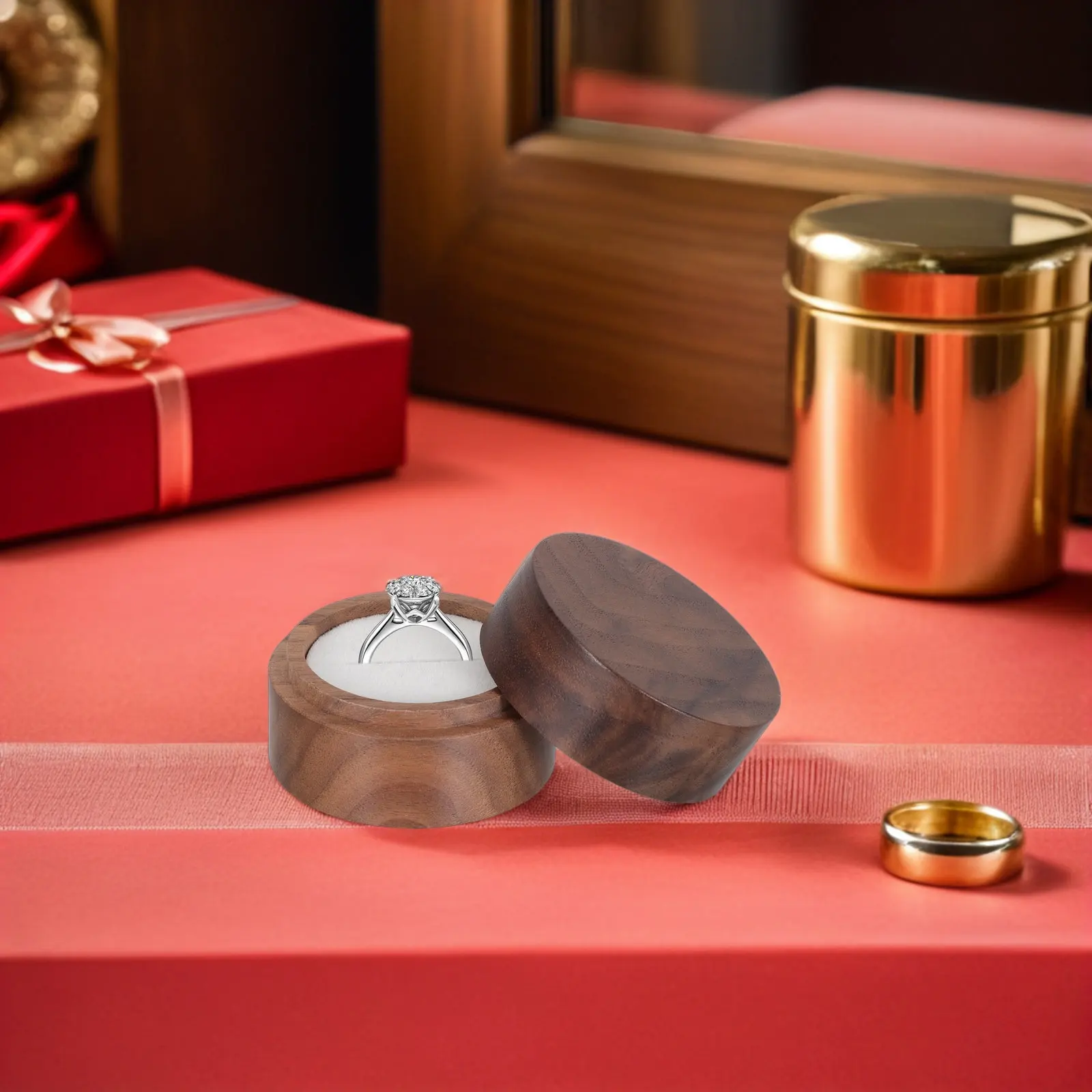 

Маленькая круглая деревянная шкатулка для хранения с крышкой, тонкая работа, для украшений, колец, серег, памятных вещей, для дома и путешествий, демонстрационный контейнер