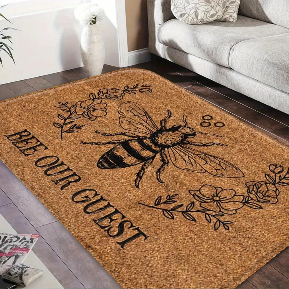 Paillasson en fibre de coco Bee & Flower, thème nature vintage, antidérapant et absorbant, pour entrée et véranda, lavable en machine, décoration intérieure