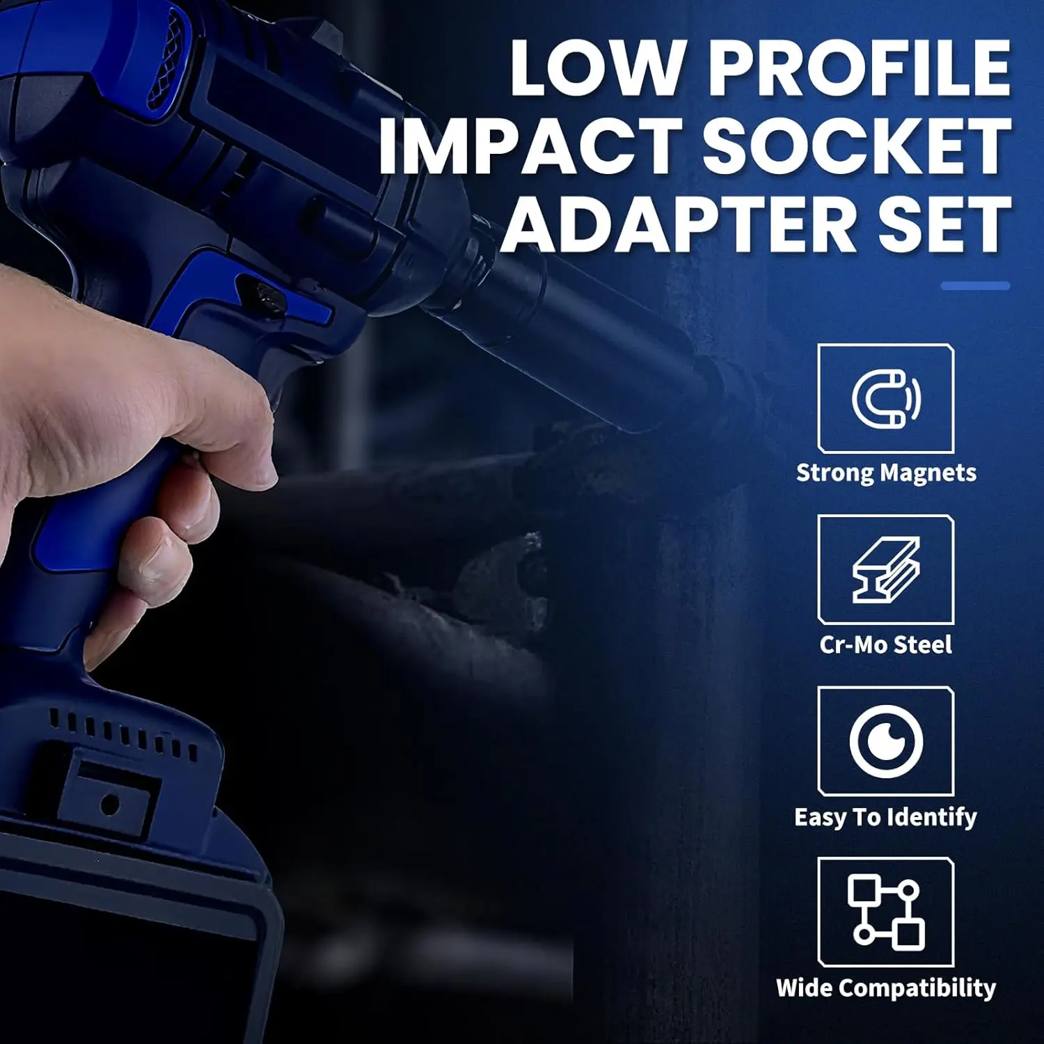 Low-Profile Impact Socket Adapter Set Magnetic Drive Ratchet Adapter for Tight Spaces 3/4 to 1,1/2 to 3/4,3/8 to 1/2,1/4 to 3/8
