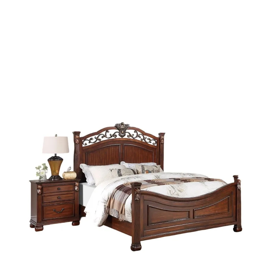 لون الكرز الداكن التقليدي الرسمي قطعة واحدة من سرير كاليفورنيا بحجم كينج معنقدة من الجلد الصناعي وإطار للقدمين #5