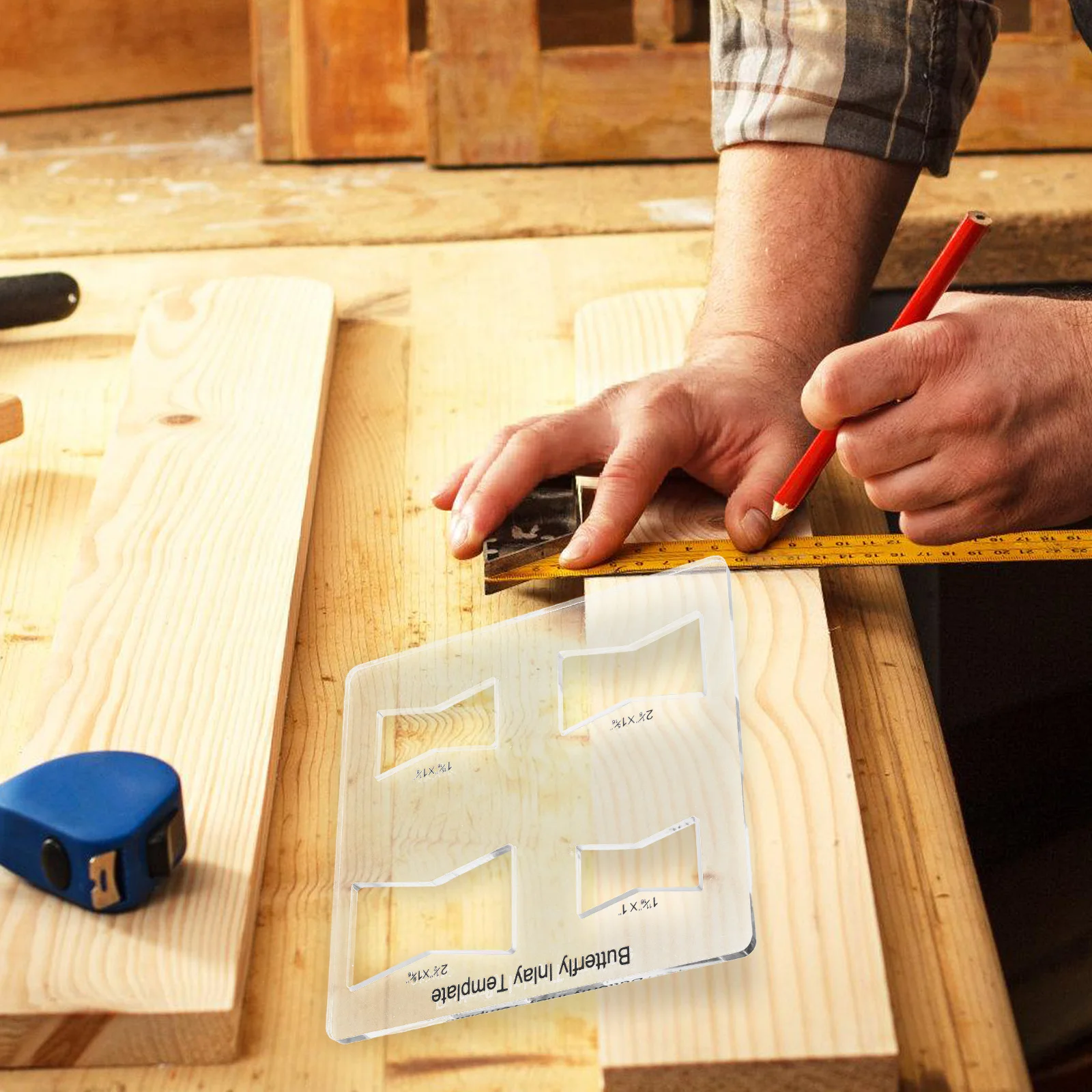 

Woodworking Tools Butterfly Inlay Template Transparent Acrylic Sturdy Router Template Guide Scribing Tool for Home