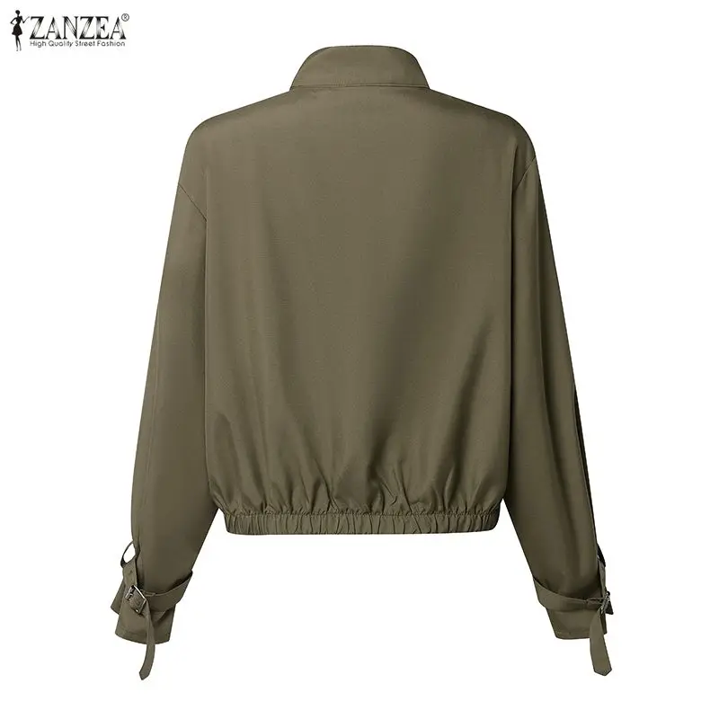 เสื้อโค้ทสั้นสไตล์สปริง ZANZEA ปี 2026 แจ็คเก็ตสำหรับใส่ทำงาน แจ็คเก็ตแขนยาวทรงเข้ารูปสำหรับผู้หญิง กระดุมสองแถว สีพื้น