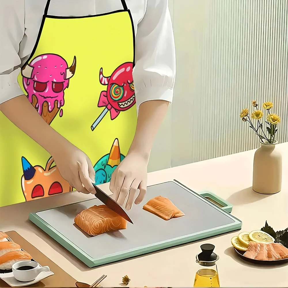 Funny Skull Ice Cream Apron, Cartoon Horror Dessert Graphic Cooking Bib, Punk Kitchen Decor, Novelty Gift for Teens
