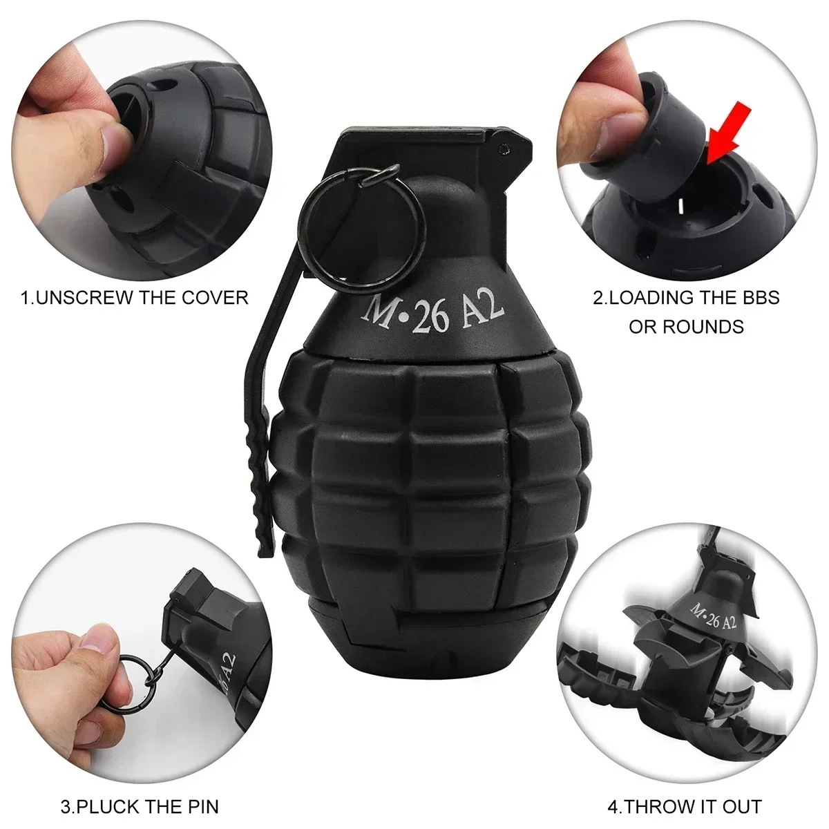 JTactical Refillable Grenade Toy CS Hand Grenades Toys Model Toy Spring Powered Impact Battle Games Tactcial Airsoft Paintball