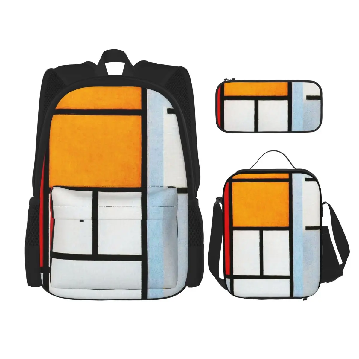 

Piet Mondrian Composition Backpacks Boys Girls Bookbag Students School Bags Kids Rucksack Lunch Bag Pen Bag Three-Piece Set
