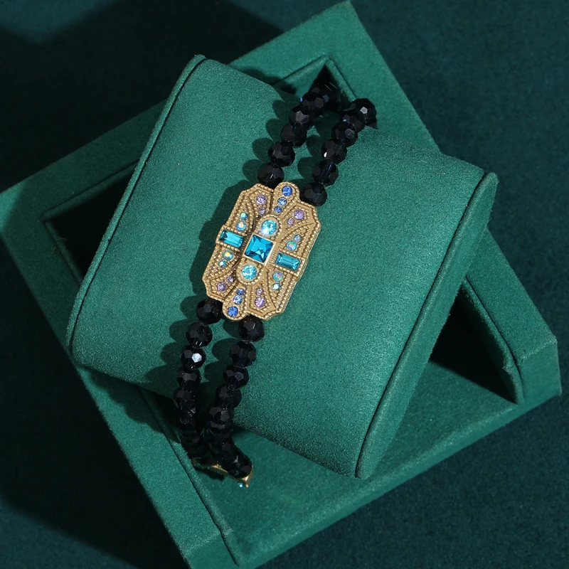 

Vintage Layered Blue Crystal Beaded Bracelets Gold Color Square Luxury Charms Jewelry Designer Valentine's Day Gifts Woman 2026
