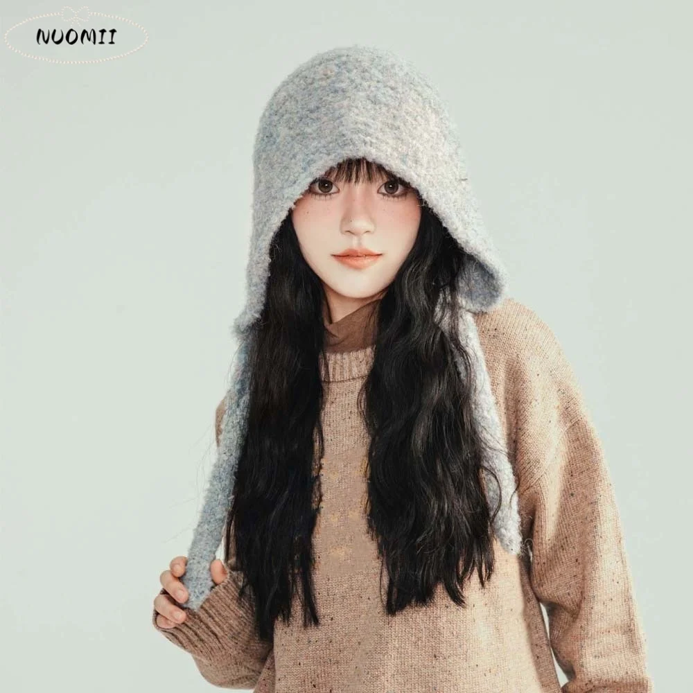 

Acrylic Fibers Knitted Hooded Cap Soft Double Side Neck Collar Beanies Cap Triangular Thickened Winter Neckerchief Hat Women