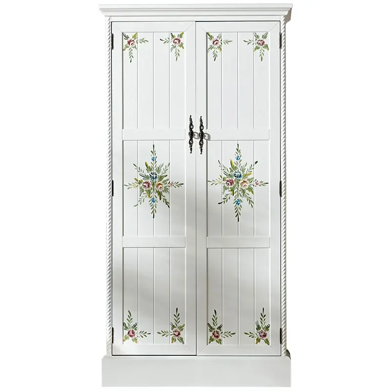 American 1 meter two-door wardrobe with mirror bedroom small apartment wardrobe B & B white pastoral children and girls hanging