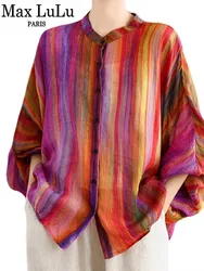 Amax luluE 2025 Fashion Striped Shirts Women Spring Printed Leisure Loose Harajuku Tops Ladies Vintage Classic Oversized Blouses