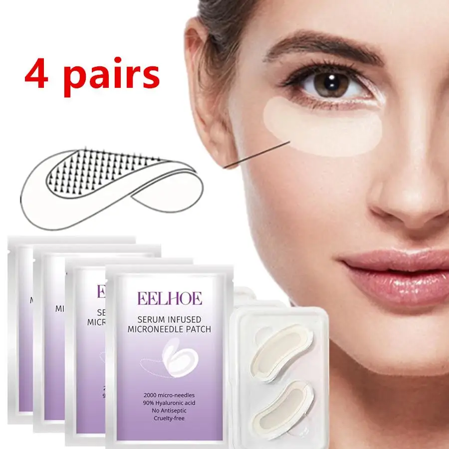 4Pairs Serum Infused Microneedle Eye Patches Mask For Anti Wrinkle Aging Dark Circles Moisturizing Under Eye Gel Pads Skin Care