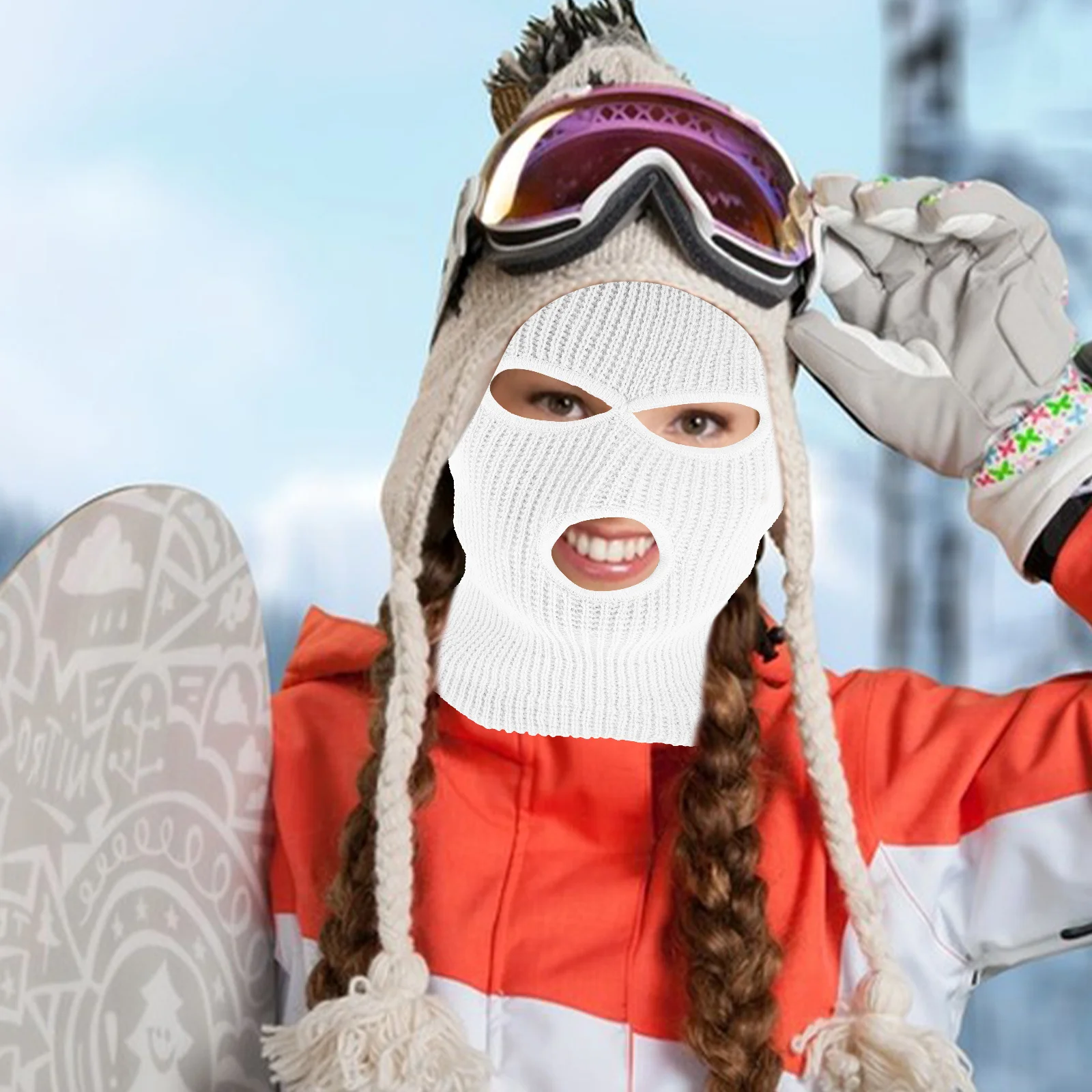 

Зимняя теплая трикотажная балаклава с 3 отверстиями для активного отдыха, катания на лыжах, велоспорта, бега, для мужчин и женщин, эластичная