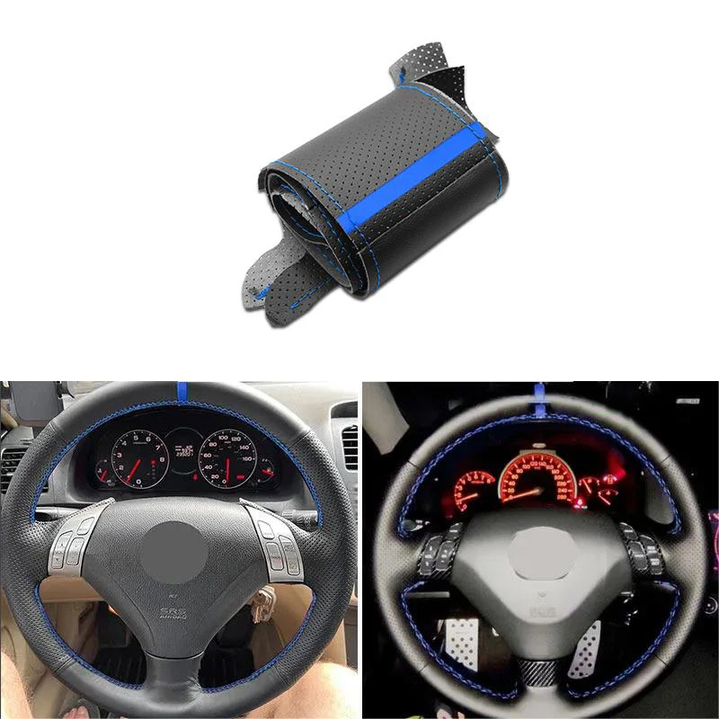 Car Steering Wheel Cover Trim Blue Line Bar For Honda Accord Coupe 7 2003-2007 Accord Euro Acura TSX 2003 2004-2008 (3-Spoke)