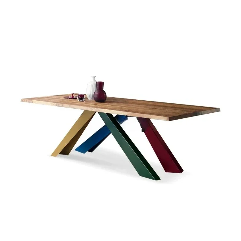 

Итальянский светлый роскошный обеденный стол из цельного дерева, дизайн обеденного стола из черного ореха, креативные цветные ножки стола