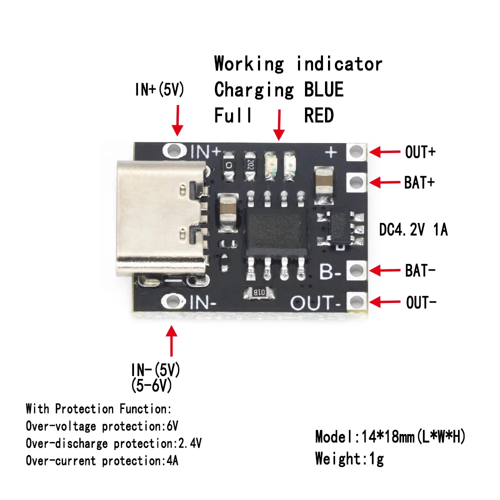 Ultra-Small Lithium Battery Charging Panel DC 5V 1A Ternary Lithium Battery 3.7V4.2V Charger Module Type-C Protection Board