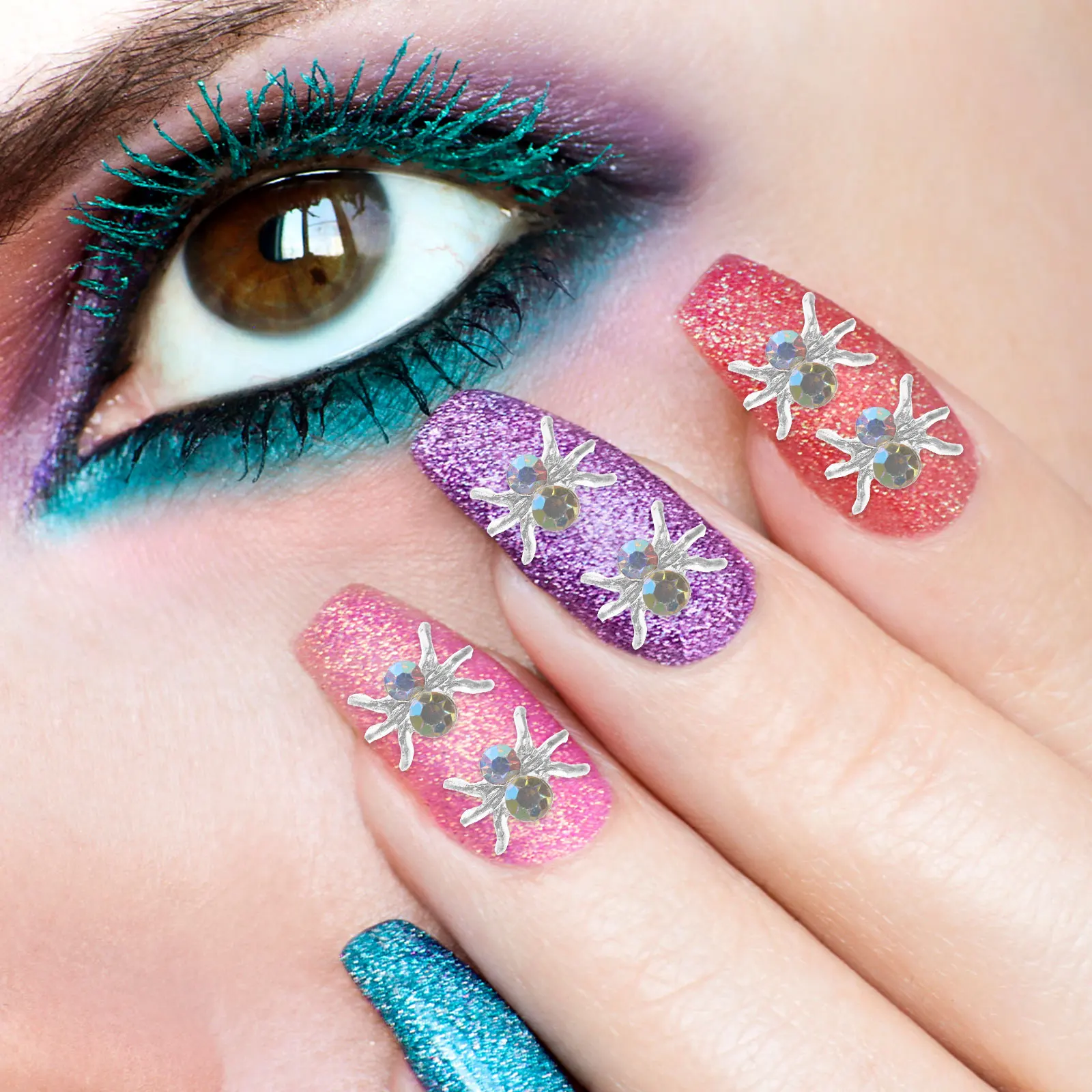 

100Pcs Metal Nail Ornaments Spider Charms Creative Manicure DIY Decor Halloween Party Nails Nail Art Charms Manicure Decors