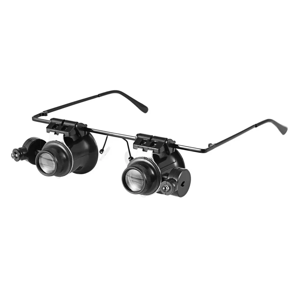 Hot 20X Glasses Type Double Eye Magnifier Watch Repair Tool Magnifier With Two Adjustable LED Metal Frame Lights Magnifiers