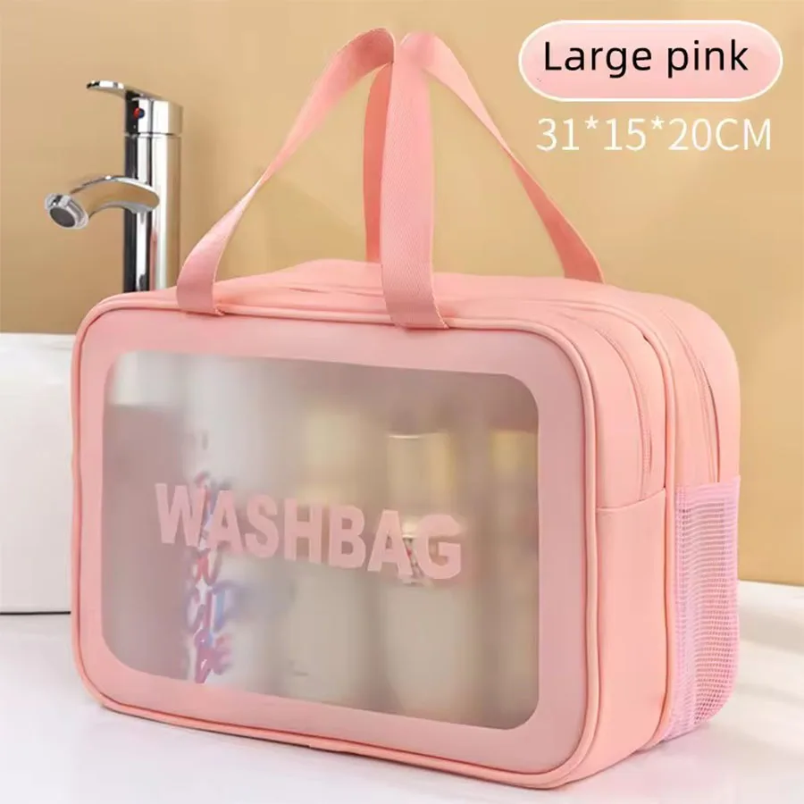 Doppelt transparente PU-Kosmetiktasche mit Trocken-Nass-Trennung, tragbare Kosmetik-Aufbewahrungstasche für Reisen, Fitness und Schwimmen – Detail 7