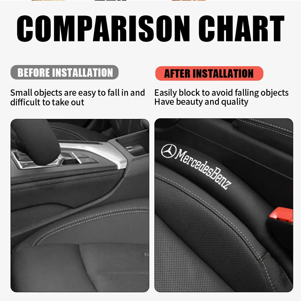 2pcs Car Seat Gap Filler PU Leather Soft Side Seam Plug Leak-proof Filling Strip For Mercedes Benz AMG CLA GLA W203 W210 W211