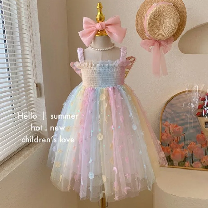 فستان الأميرة الصيفي الجديد للأطفال من Dream Elf Butterfly Rainbow Baby Tank Tops #4