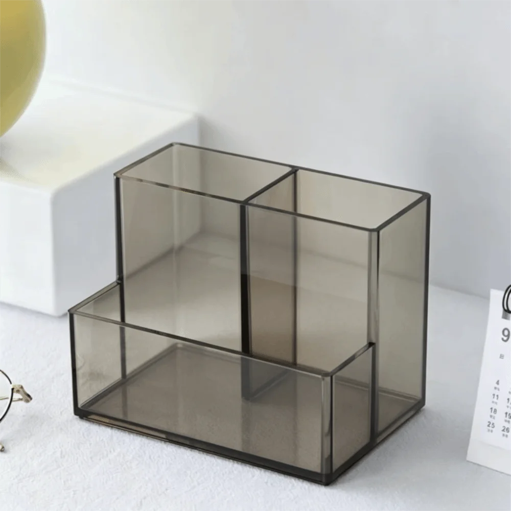 Multi-Purpose Transparent Pen Holder Three Grid Simplified Design Makeup Brush Holder Acrylic Storage Box Jewelry Storage