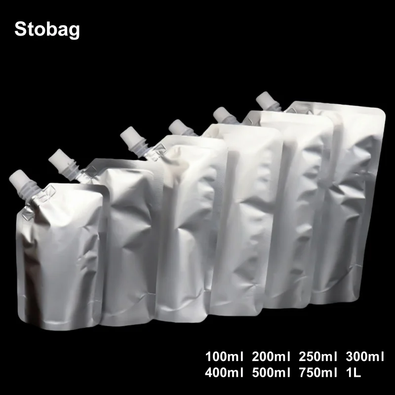 

StoBag 50/100pcs Aluminum Foil Liquid Nozzle Bags Packaging Drinking Juice Beverage Sealed Storage Reusable Pouches Wholesale